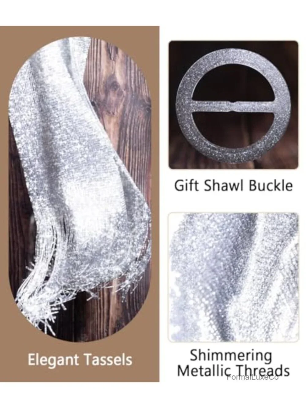 Metallic Shawl Wrap with Buckle for Evening Party Wedding